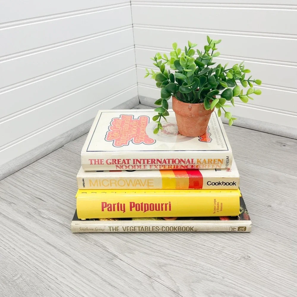 Vintage Stack of Cookbooks‎ - Retro Books for Decoration - Yellow Stacking Books